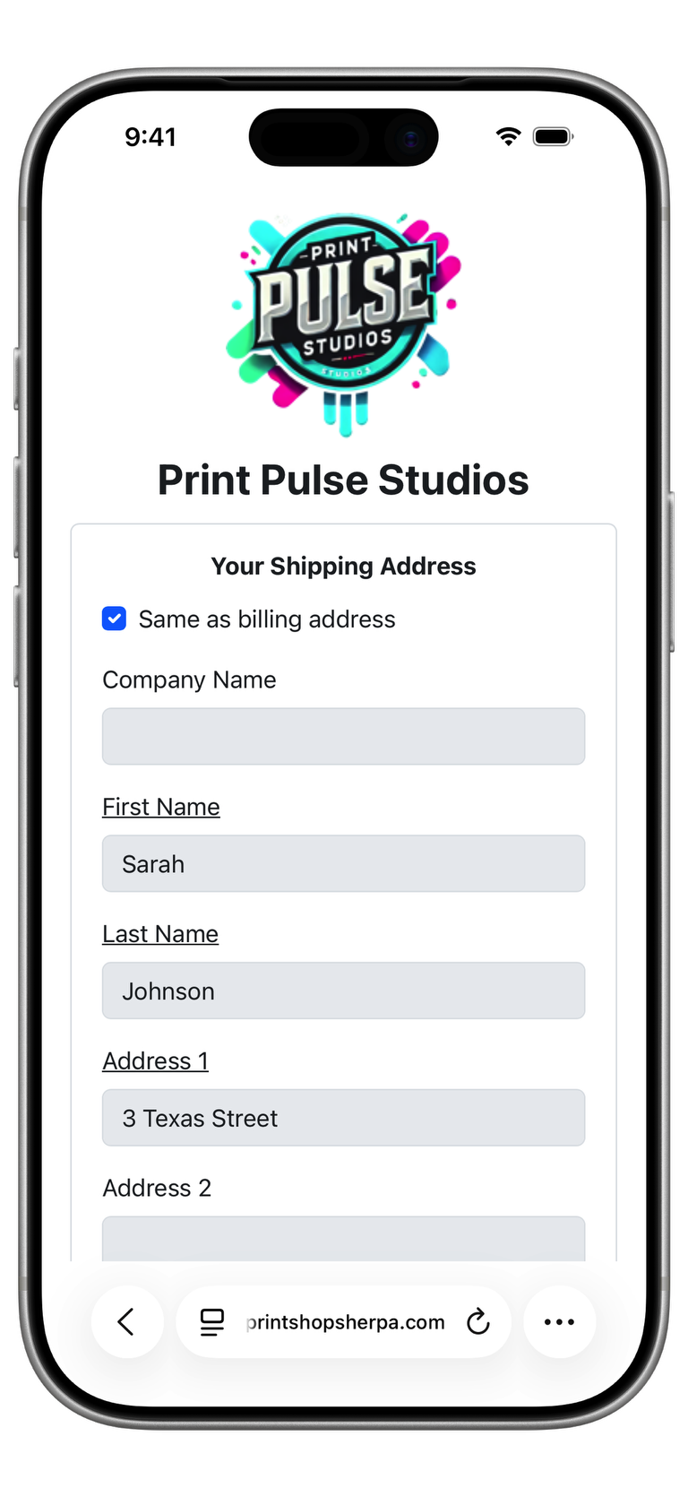 Shipping Address Screenshot