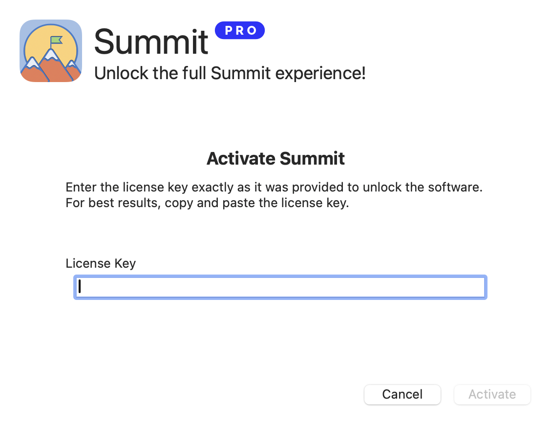 Summit Activation Dialog