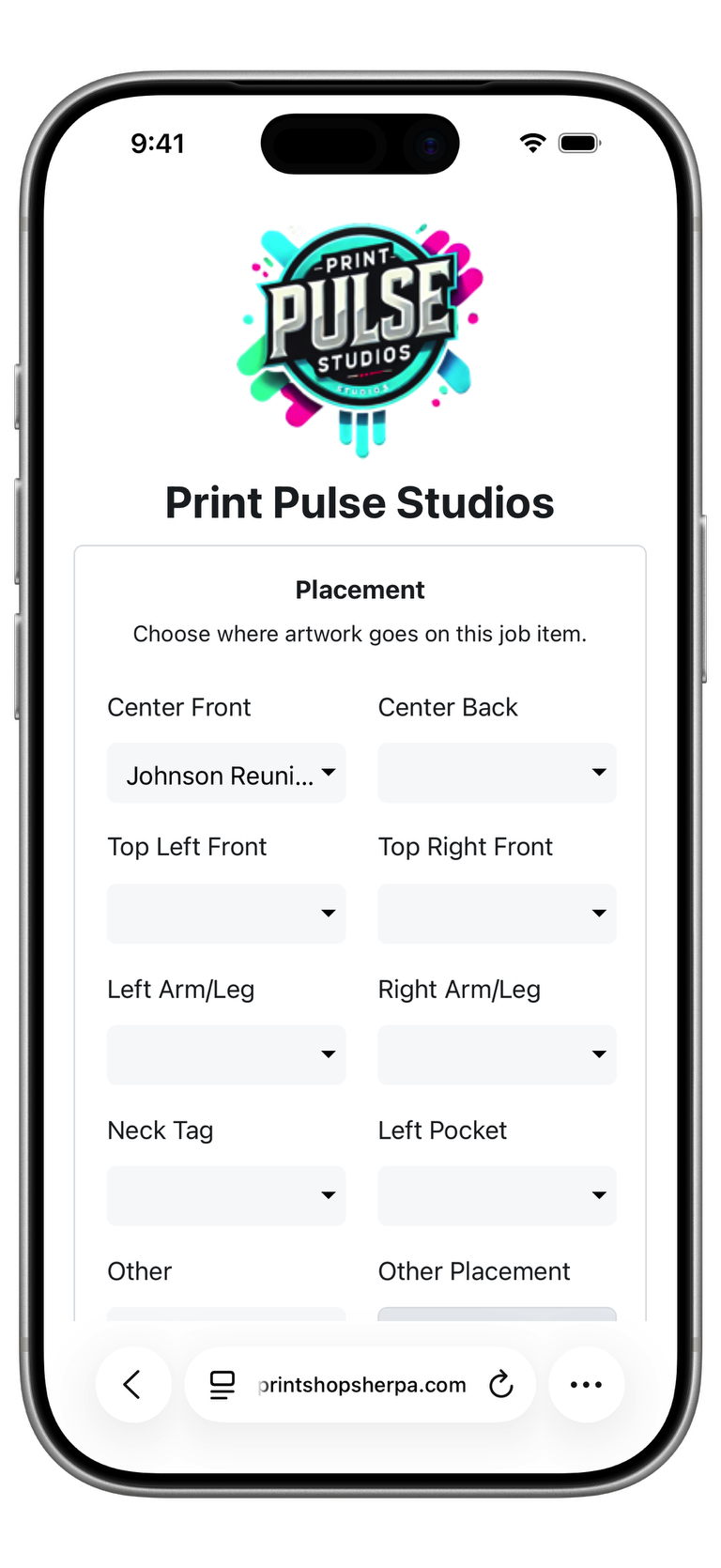 Order Placement Top Screenshot